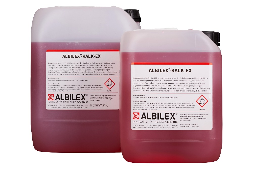ALBILEX, KALK EX, KALK, Kalklösemittel, entkalken, Entkalkung, Wärmetauscher